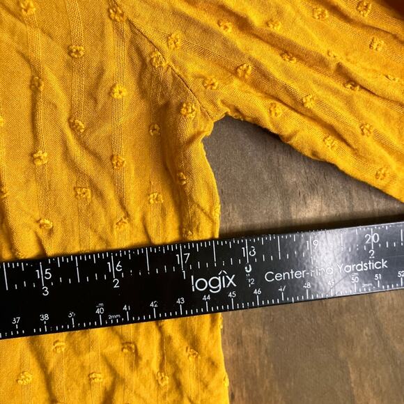 LOFT Womens Blouse Yellow Popcorn Keyhole Front Pleated Round Neck Small - Picture 8 of 12